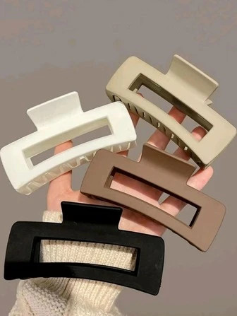 4pcs Women Black White Khaki Square 3d Claw Hair Clips Hair Accessories For Daily Life | SHEIN