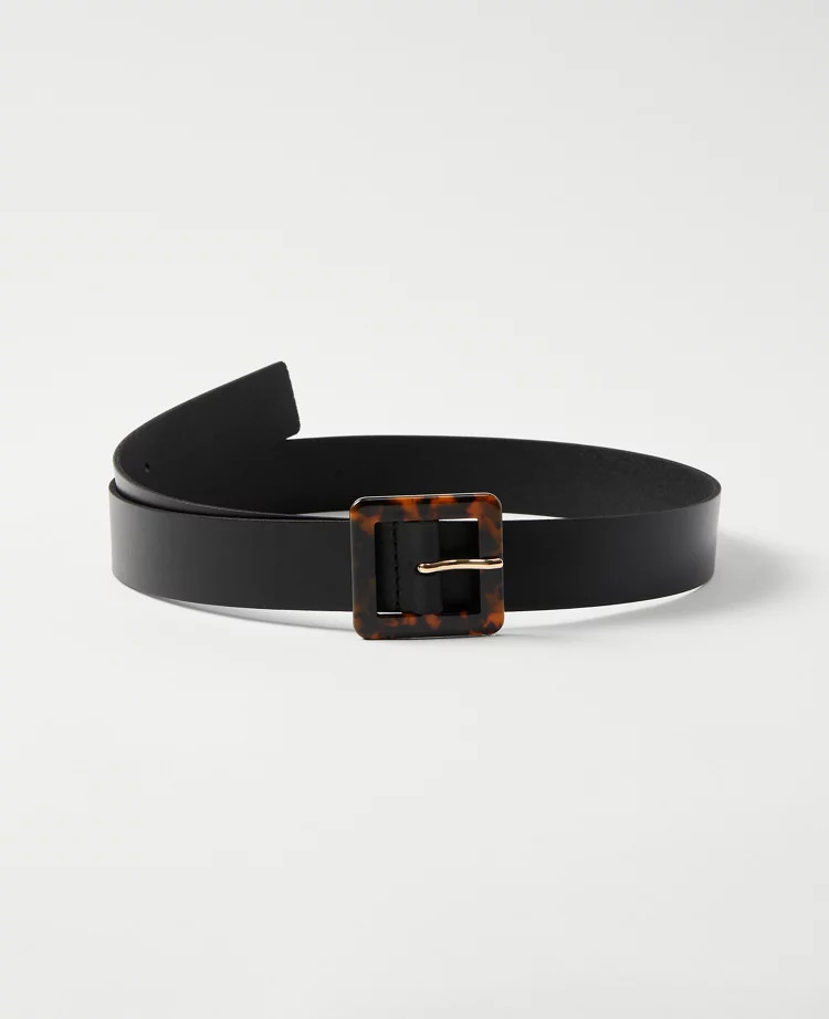 Square Tortoiseshell Print Buckle Leather Belt | Ann Taylor (US)