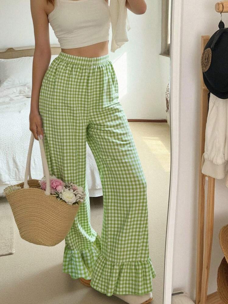 INAWLY Casual geruite Palazzo-broek met wijde pijpen voor dames | SHEIN