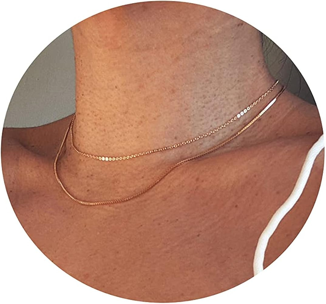 Tasiso Herringbone Choker Necklace Set Double Layer Snake Chain Herringbone Chain Necklace Layeri... | Amazon (US)