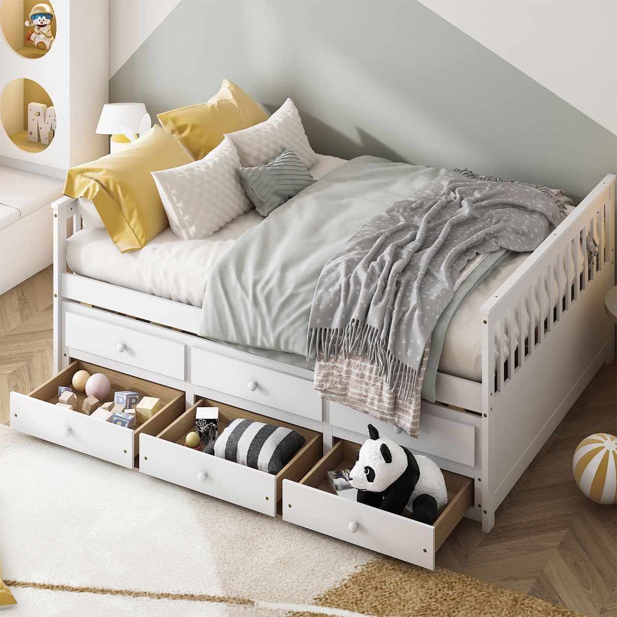 Costway Full Daybed Frame with Twin Trundle Bed & 3 Storage Drawers Wood Sofa Bed White | Target