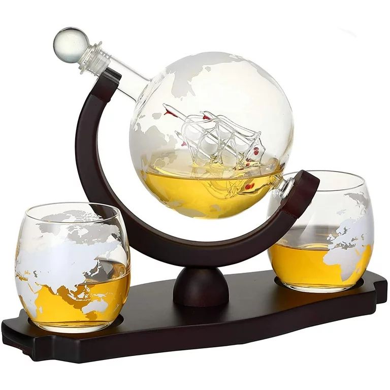 Verolux Whiskey Globe Decanter Set with 2 Glasses with Etched World Map in Gift Box - for Liquor,... | Walmart (US)