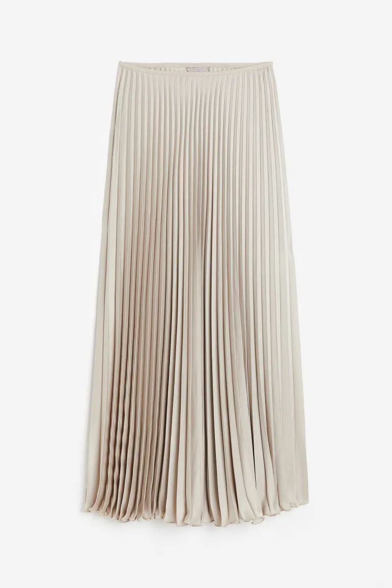 Pleated Satin Skirt - Light taupe - Ladies | H&M US | H&M (US + CA)