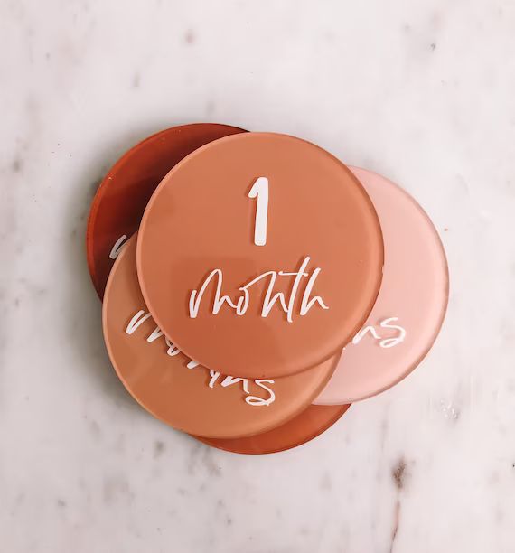 Monthly Milestone Markers Acrylic Discs Baby Girl Pink Orange Nude Colors Baby First Year Newborn... | Etsy (US)