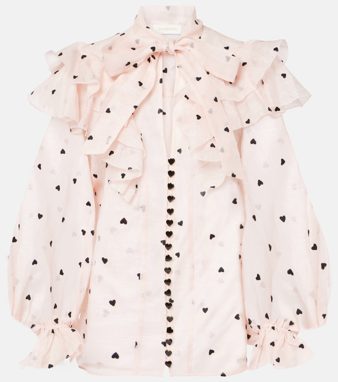 Crush embroidered ruffled linen-blend blouse | Mytheresa (US/CA)