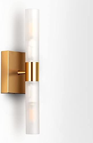 Modern Saber 2-Light Wall Sconce with Frosted Glass Shades Indoor Gold Vanity Glass Tube Wall Bar... | Amazon (US)