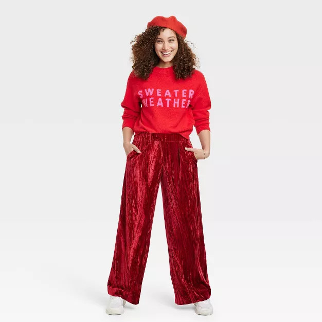 Women's High-Rise Wide Leg Velvet Pull-On Pants - A New Day™ | Target