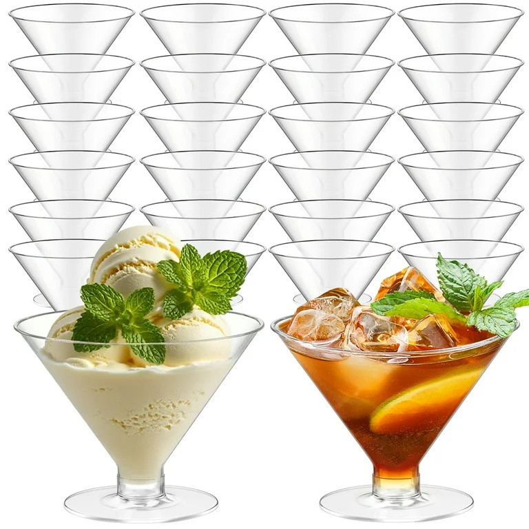 TINANA Disposable Martini Glasses,  24 Count 5oz Clear Plastic Cocktail Cups for Dessert, Wine, D... | Walmart (US)