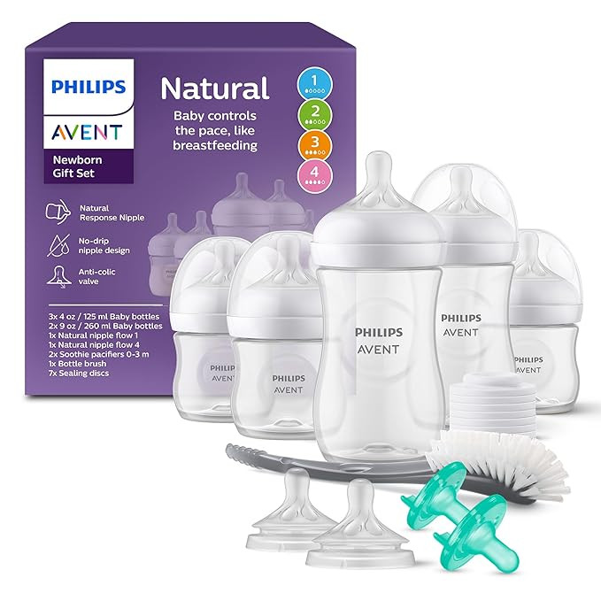 Philips Avent Natural Response Baby Gift Set - 3X 4oz Bottles with Slow Flow Nipple (Level 2), 2X... | Amazon (US)