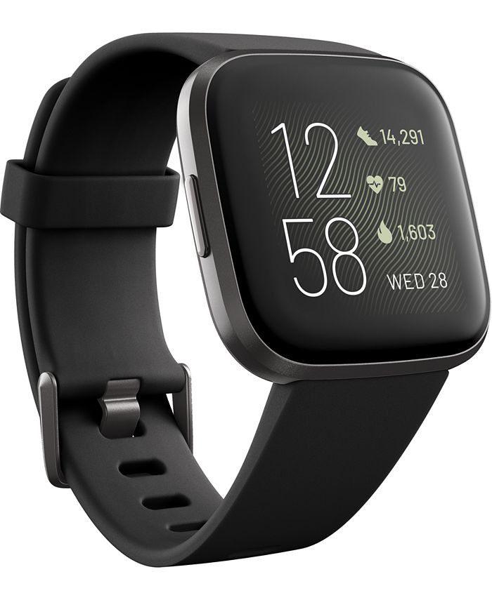 Fitbit Versa 2 Black Elastomer Strap Touchscreen Smart Watch 39mm & Reviews - Watches - Jewelry &... | Macys (US)