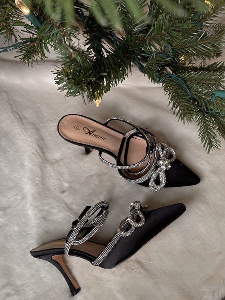 Must have black holiday heels ✨✨🎄 I got these in size 8.5 and these are true to size. 

Holiday heels, sparkly heels, black holiday heels, bow heels, Amazon heels 

#LTKshoecrush #LTKSeasonal #LTKHoliday