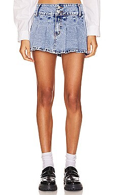 MORE TO COME Nika Pleated Mini Skirt in Light Wash from Revolve.com | Revolve Clothing (Global)