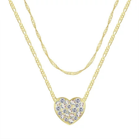 14KT Gold Flash Plated Adult Heart Double Necklace Set with Simulated Diamonds | Walmart (US)