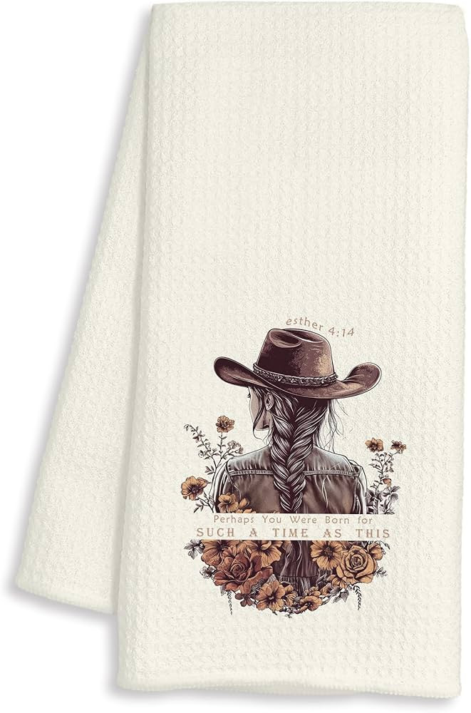 Western Christian Kitchen Towels Gifts Decor, Retro Cowgirl Dish Tea Towel for Kitchen, Esther 4:... | Amazon (US)