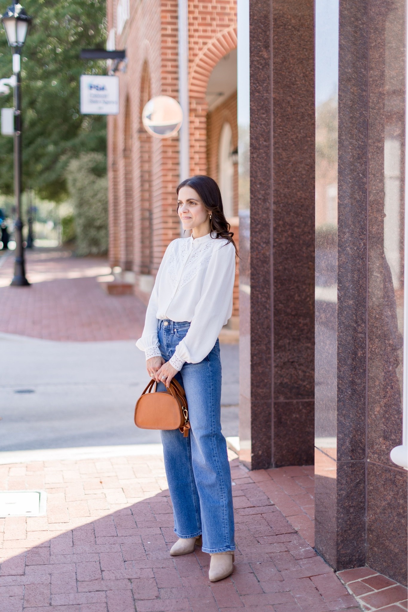 Fall capsule outfit idea: Sezane blouse (tts), AYR secret sauce jeans (size down ), faux suede mule booties (tts), Sydney crossbody bag 

#LTKstyletip #LTKSeasonal