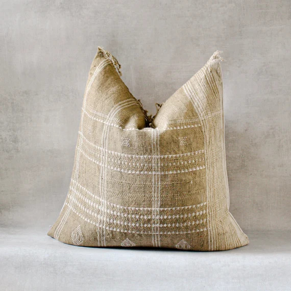 Indian Wool Throw Pillow Cover | 20 in X 20 in | Fringed Pillow | Beige Throw Pillow | Olive Gree... | Etsy (US)