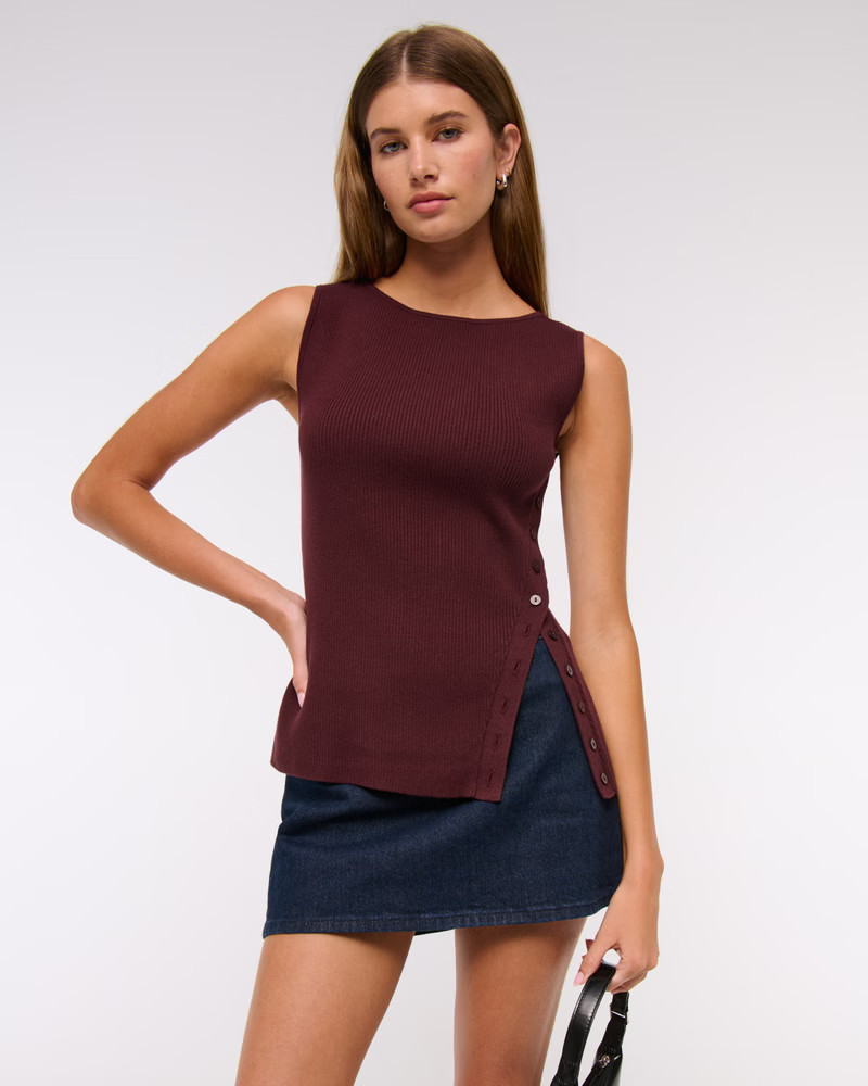 Women's Asymmetrical Button Sweater Tank | Women's Tops | Abercrombie.com | Abercrombie & Fitch (US)