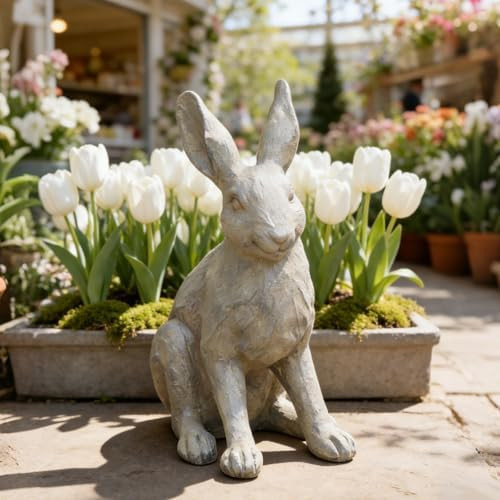 DiliComing Grey Resin Rabbit Garden Statue - 12 Inch Large Garden Statues for Home Yard Decor Gar... | Amazon (US)