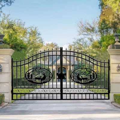 Dual Swing Wrought Iron Driveway Gate - Deer Design | Wayfair North America