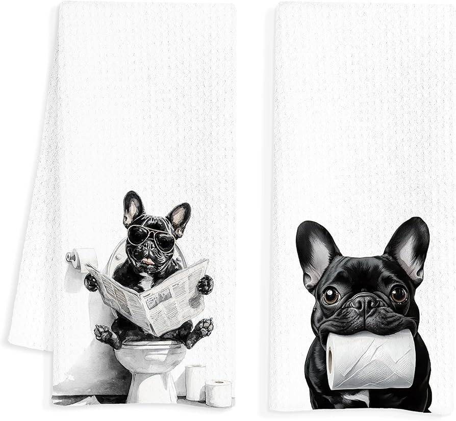 French Bulldog Gifts Hand Towels for Bathroom Set of 2, French Bulldog Dog Bathroom Decor, French... | Amazon (US)