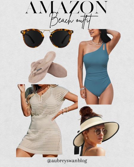 Amazon Beach Outfit ☀️
If you have a vacation coming up, check these options out. 

Amazon finds, beach outfits, CUPSHE bathing suits, women’s polarized sunglasses, swim suit coverup, sun hat, water flip flops 