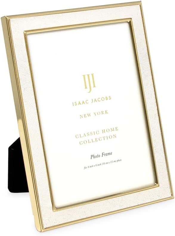 Isaac Jacobs 4x6 White Textured Leather (Vertical & Horizontal) & Gold Metal Picture Frame, with ... | Amazon (US)