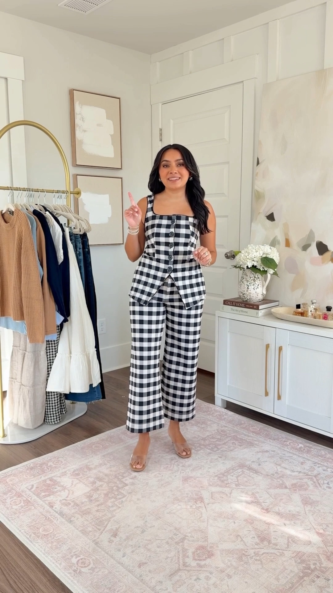 Black gingham top size xxs regular TTS, size up a size if you have a larger bust
Black gingham pants size 26 petite TTS
Clear heels size 5 TTS


#LTKSaleAlert #LTKPetite #LTKSpringSale