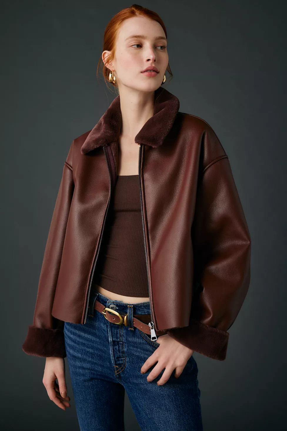 Kimchi Blue Stella Faux Leather + Faux Fur Trim Jacket | Urban Outfitters (US and RoW)