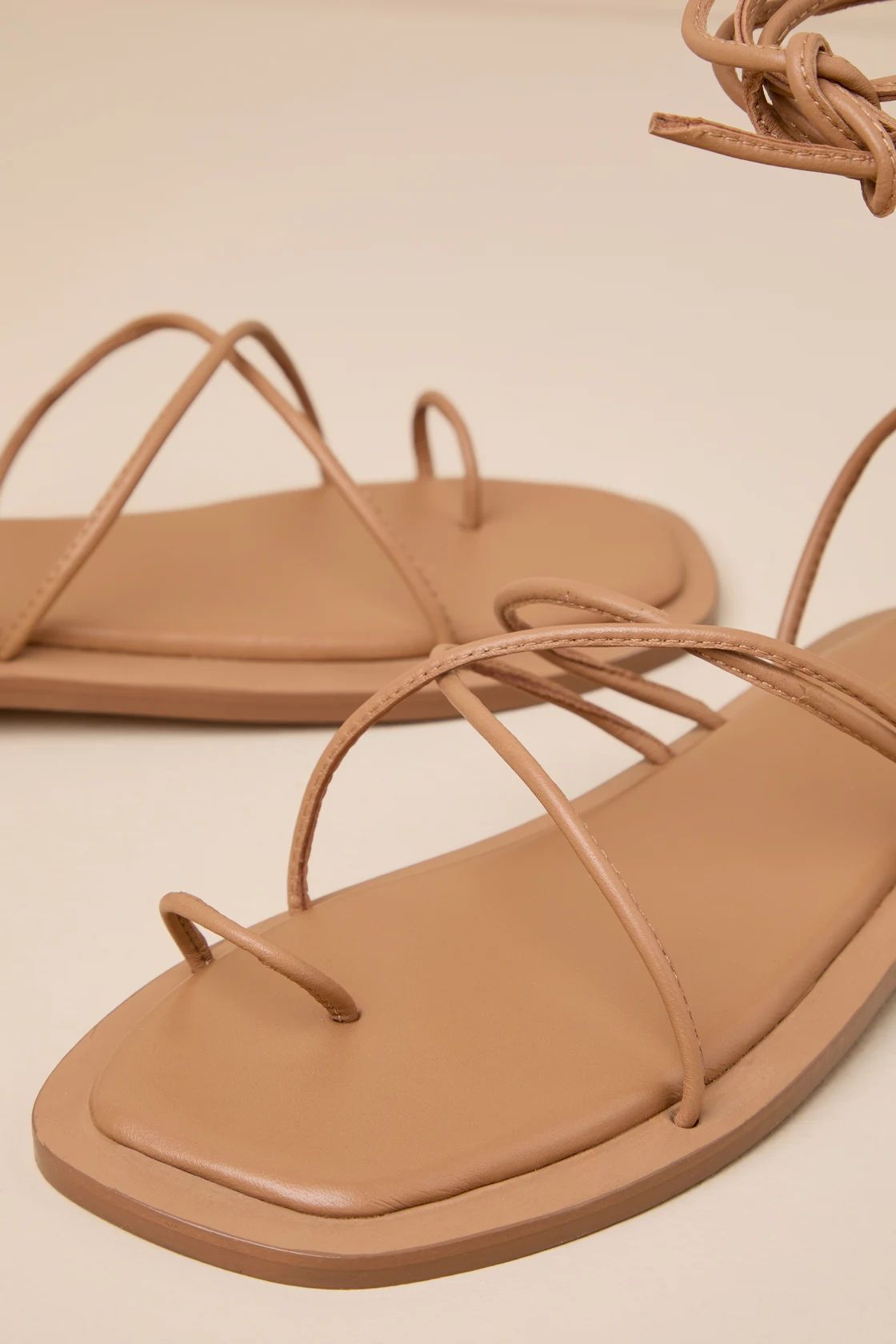 Lilac Tan Leather Lace-Up Flat Sandals | Lulus