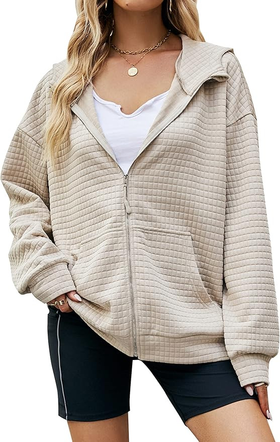 Blooming Jelly Womens Zip Up Hoodie Oversized Hooded Sweatshit Waffle Baggy Long Sleeve Hoodies w... | Amazon (US)