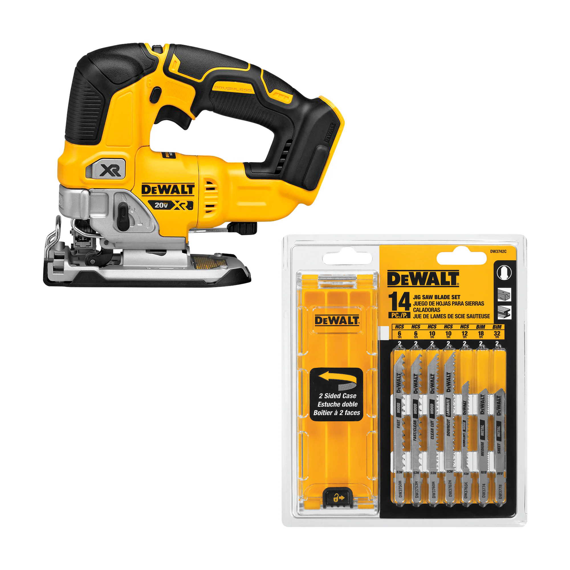 DEWALT XR 20-Volt MAX Brushless Cordless Jigsaw (Tool Only) & T-Shank Jigsaw Blade Set w/ Case (14-Piece) | Lowe's