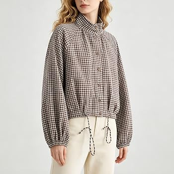 FindThy Women\u2019s Plaid Print Bomber Jacket Oversized Gingham Coat Tops | Amazon (US)