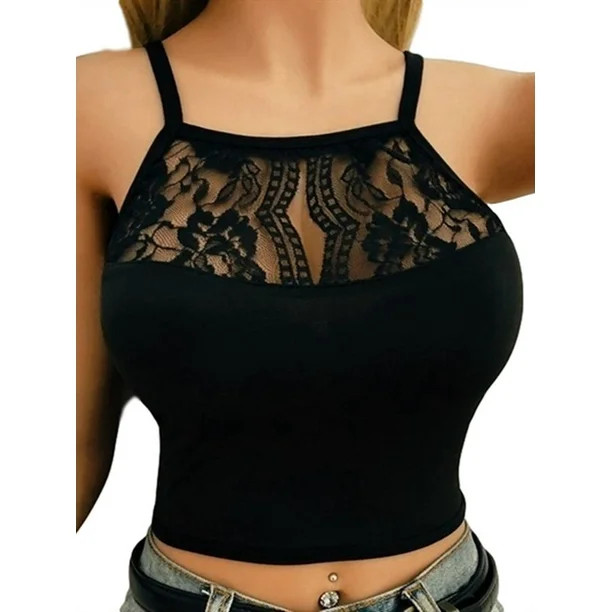 Women's Fashion Floral Lace Spaghetti Straps Bra Patchwork Lingerie Top Sleeveless Halter Hollow ... | Walmart (US)