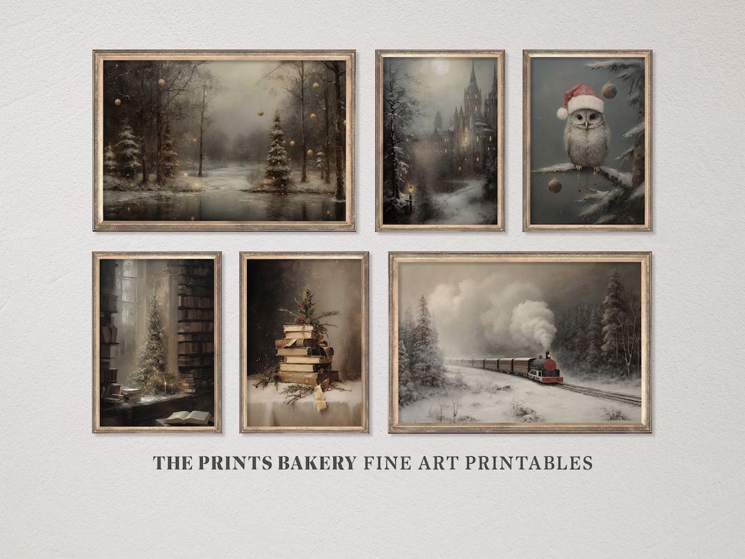 PRINTABLE Christmas Set of 6, Enchanted Magical Winter Prints, Vintage Moody Xmas Wall Art, Rusti... | Etsy (US)