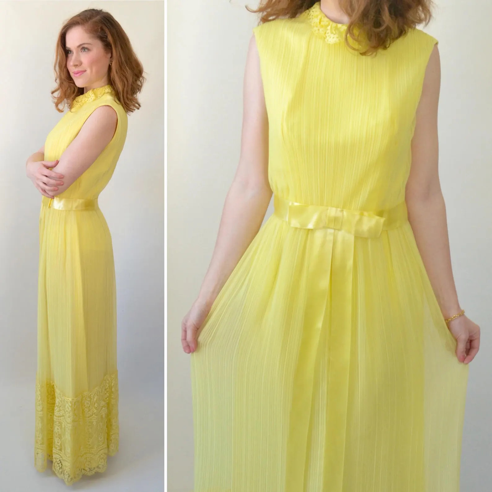 Buttercup 1970s Miss Elliette Accordion Pleat Chiffon Canary | Etsy | Etsy (US)