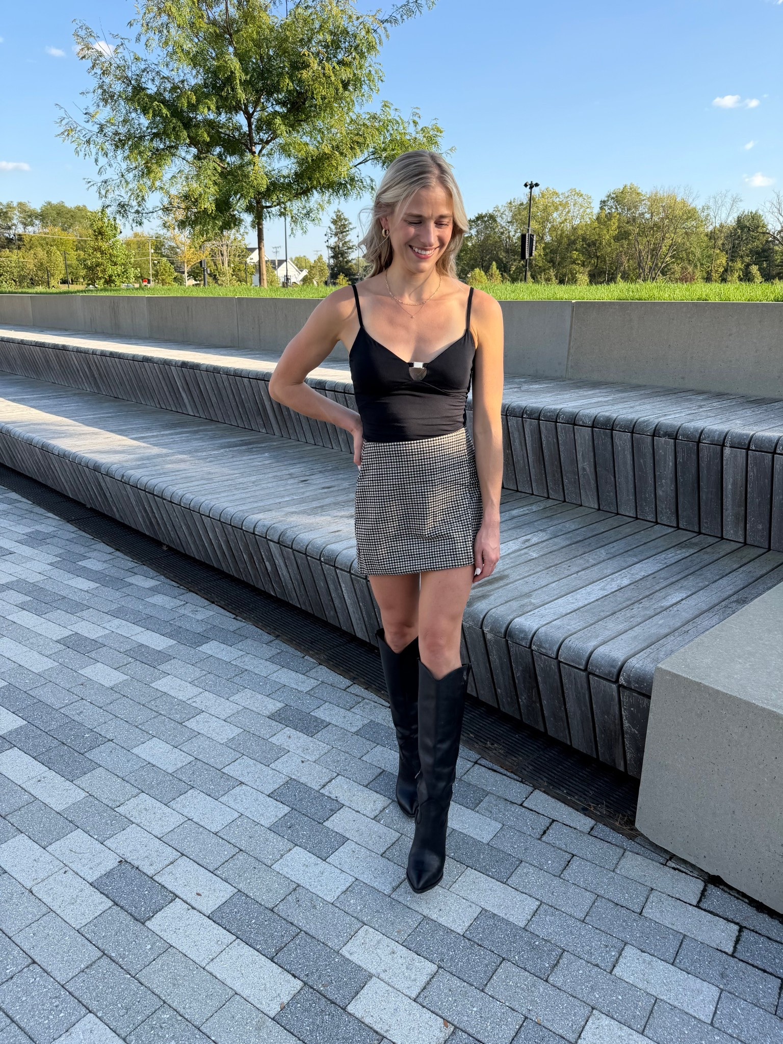 How cute is this outfit for a fall date night! Just add a jacket if needed! Bodysuit and skirt Xs TTS. Boots 7. Size up 1/2 

fall date night outfit. fall outfit ideas. fall fashion. fall outfit inspo. knee high boots. knee high boots outfit. tall boots outfit. skirt outfit. date night look. cozy chic outfit. fall style. fall trends. fall date look. cute fall outfit. fall outfit with boots. neutral fall outfit. fall night out outfit. chic fall outfit. elevated casual outfit. fall dinner outfit. fall going out outfit. fall wardrobe essentials. Fall boots. Western boots. 

#LTKStyleTip #LTKFindsUnder50
