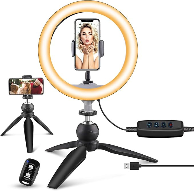 UBeesize 10" LED Ring Light with Tripod Stand & Phone Holder, Dimmable Desk Makeup Ring Light, Pe... | Amazon (US)