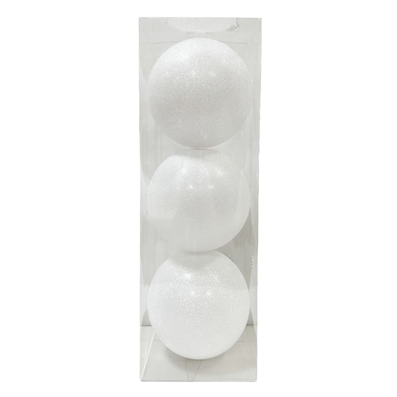 3-Count White Glittered Shatterproof Ornaments | At Home
