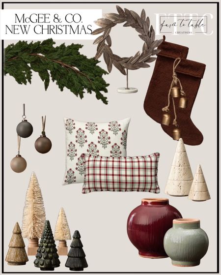 McGee & Co. Follow @farmtotablecreations on Instagram for more inspiration. Hanging Iron Bells. Faux 12" Olive Wreath. Cozy Knit Stocking in Deep Brown. Faux Maple & Pine Wreath. Faux Spruce Pre-Lit Potted Tree. Cream & Tan Stoneware Tree.
Cream Sisal Bottle Brush Tree with Carved Wood Base. Chestnut Sisal Bottle Brush Tree. Green Embossed Mercury Glass Tree. Faux Cedar Pine 6' Garland. Venita Floral Pillow Cover. Roland Red Plaid Pillow Cover. Willow Wreath in Antique Pewter. Christmas Decor. Christmas Decorating  

#LTKhome #LTKSeasonal #LTKfindsunder50