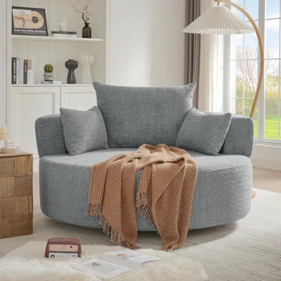 Oversized Round Swivel Chair, 360° Swivel Upholstered Chenille Deep Seat Chair With 3 Removable Pillows, Modern Leisure Sofa Arm Chair For Living Room | Wayfair North America