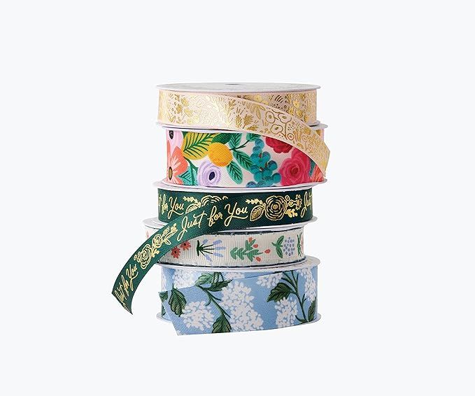 RIFLE PAPER CO. Garden Party Floral Ribbon Set for Crafts and Gift Wrapping, 5 Patterns, 4 Satin ... | Amazon (US)