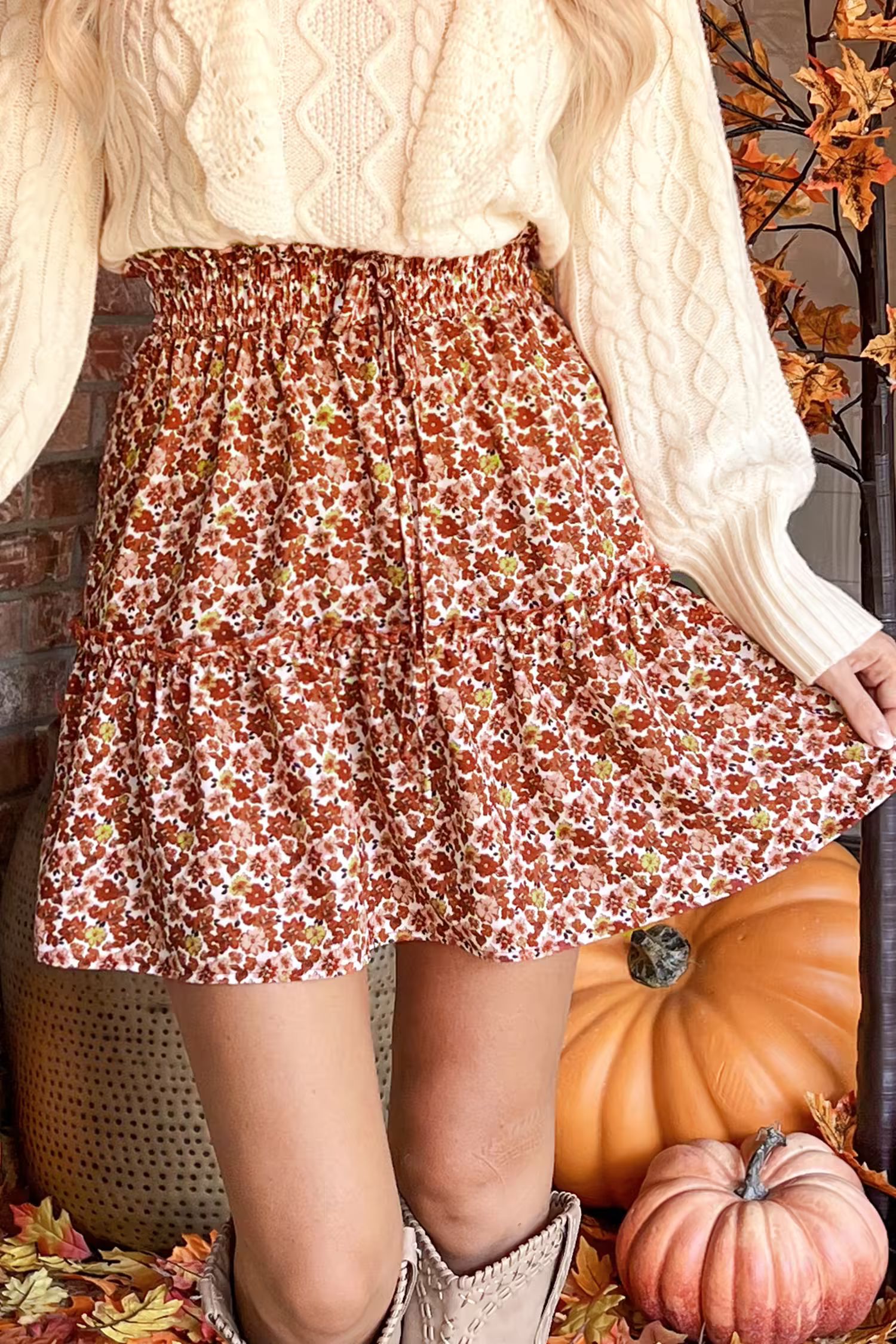 X Macy Ditsy Floral Print Smocked Drawstring Skirt | Cupshe US