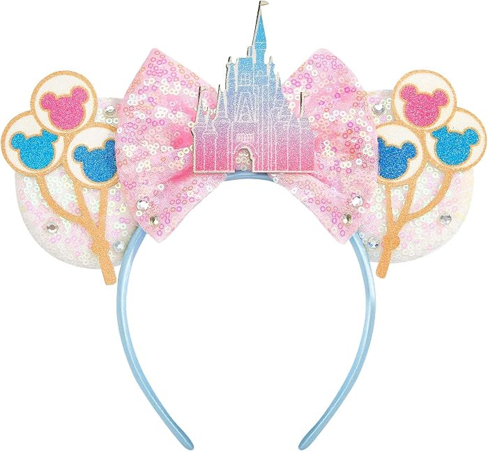 Mouse Ears Headband, Sequin Pink Mouse Ears with Castle Bows | Amazon (US)