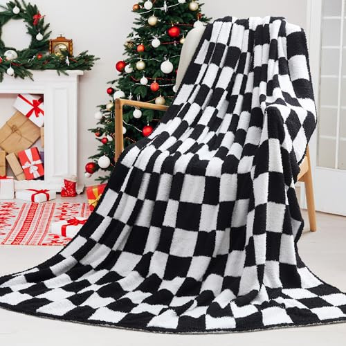 Peace nest Black Checkered Blanket for Couch Knitted Grid Checkerboard Throw Soft Lightweight Cozy Decor Blanket for Bed Sofa Chair Plaid Throw for Travel Gift 60"x80" | Amazon (US)