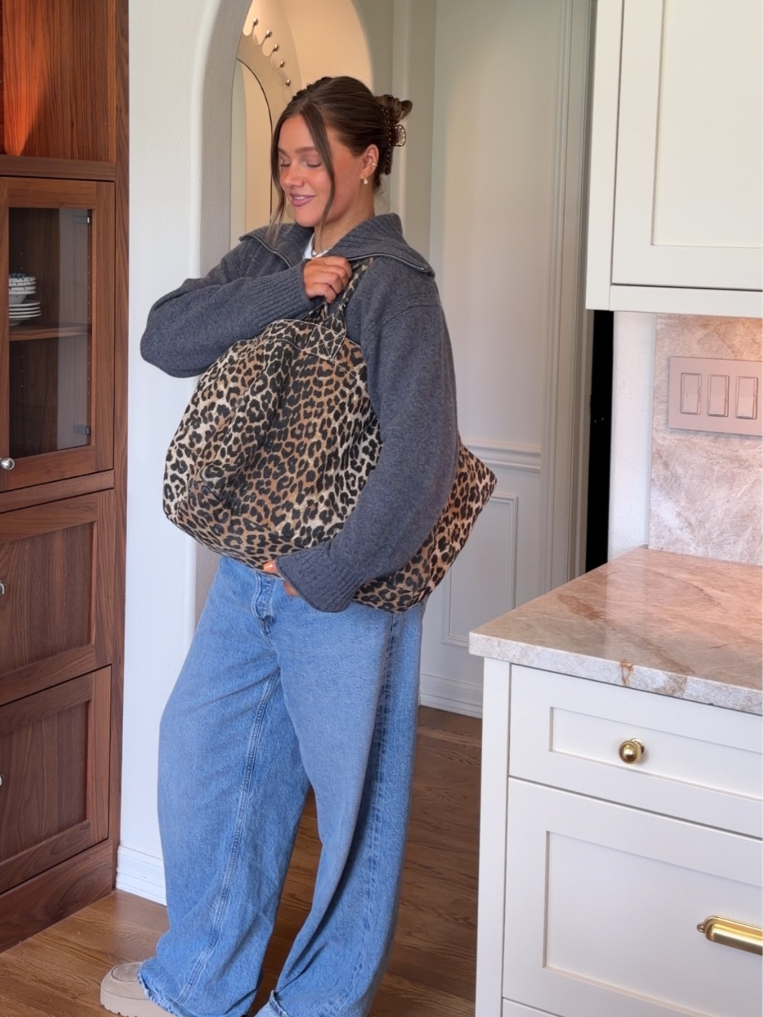 Linking exact and similar for everything! Sweater size medium it’s super soft runs oversized. Jeans size down they run big! Bag is old ganni I linked exact and similar!