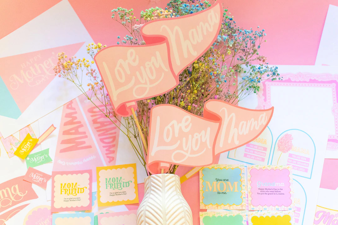 Mother's Day Printable Bundle, Happy Mothers' Day Pennant Flags, Gift for Mom, Mother's Day Craft... | Etsy (US)