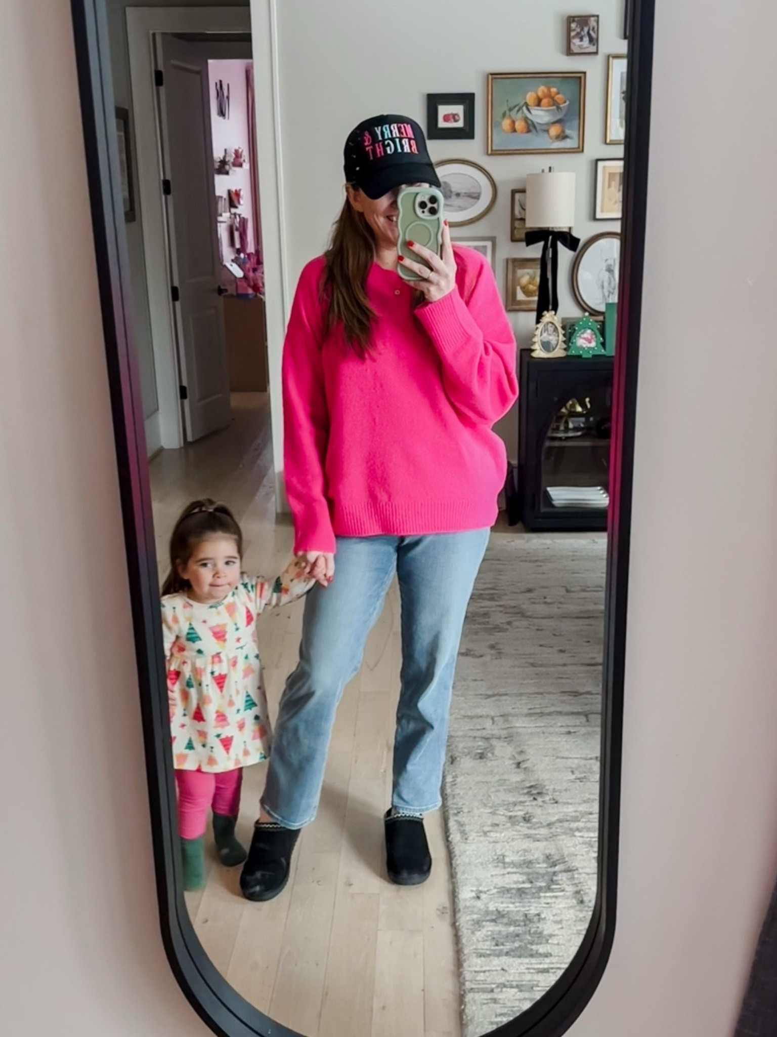 CC and I decided we wanted some bright pink to our wardrobe last week! This pink sweater is from Old Navy and was a gift from my MIL. And actually, CCs dress is ON as well (but out of stock online)! Jeans are Target and soft and stretchy! 
Sweater M / Jeans 12 / Slip on tts 

#LTKootd #LTKMidsize #LTKGiftGuide