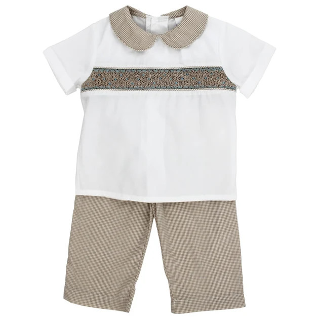 Khaki Microcheck with Blue Geometrics - Boys Pant Set | The Bailey Boys, inc