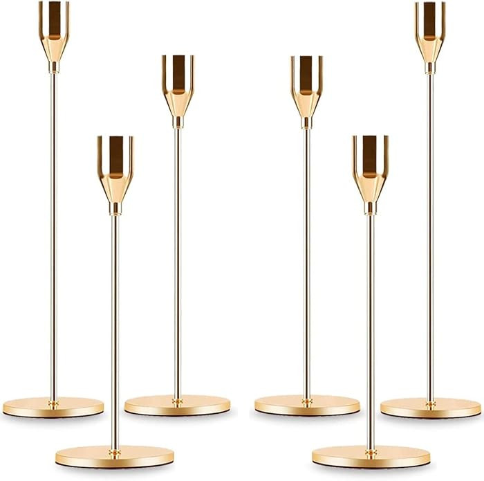 French Gold Taper Tall Candle Holders Set of 6–3 Sizes, Fits 3/4" Candles | Amazon (US)