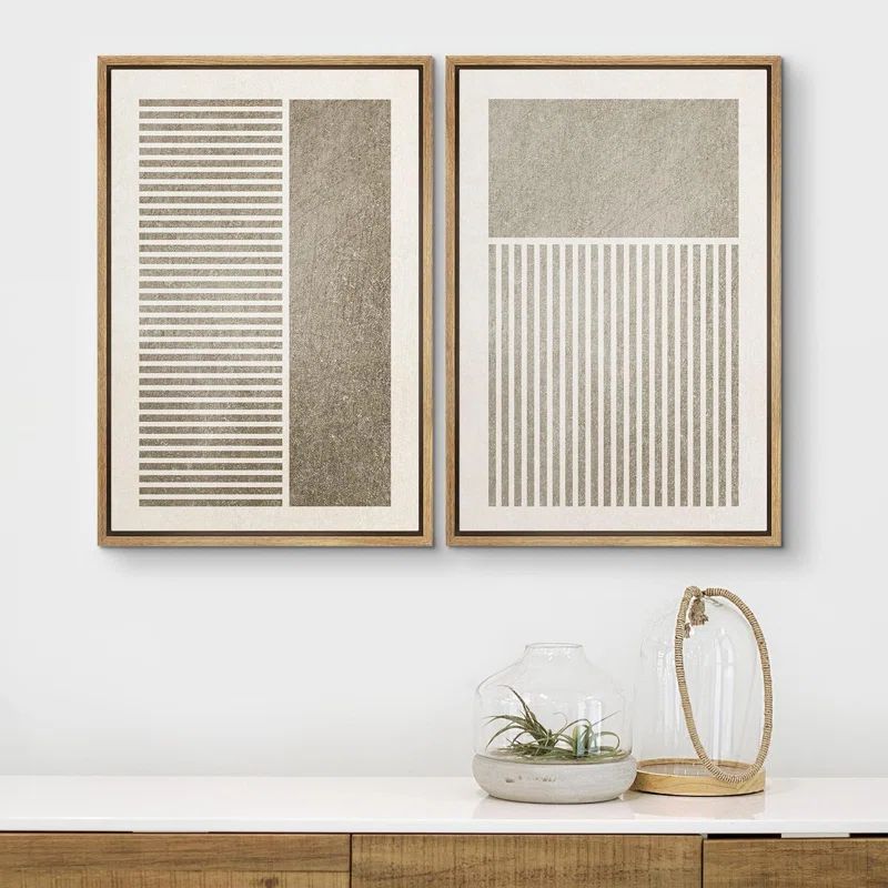 Minimalist Black And Gray Rectangle And Line Abstract Shapes Modern Chic On Canvas 2 Pieces Print | Wayfair North America